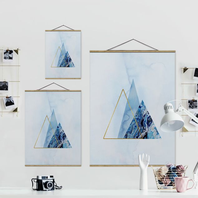 Fabric print with poster hangers - Geometry In Blue And Gold II