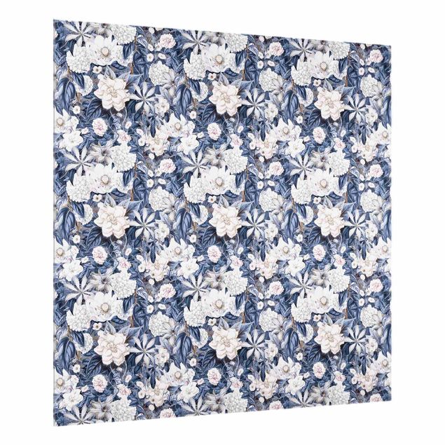 Glass splashback art print White Flowers In Front Of Blue