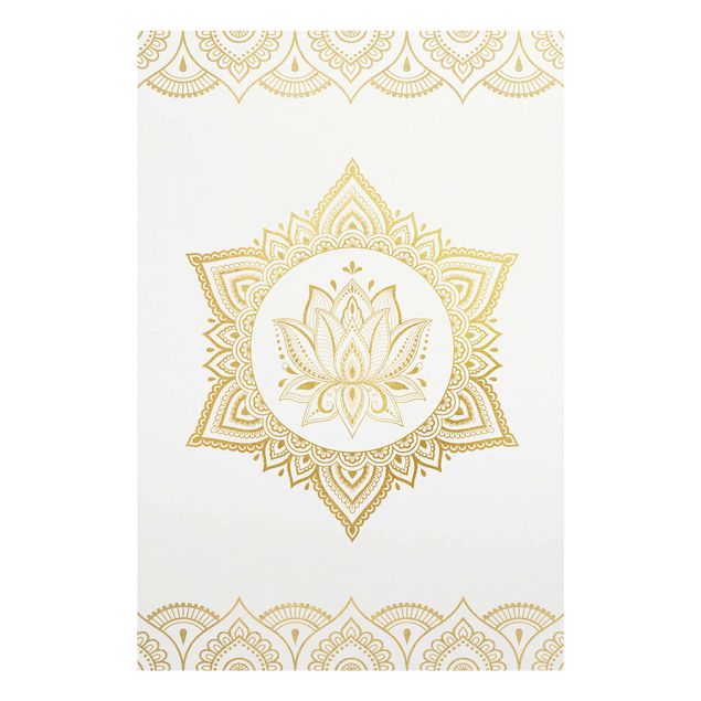 Glass print - Mandala Lotus Illustration Ornament White Gold