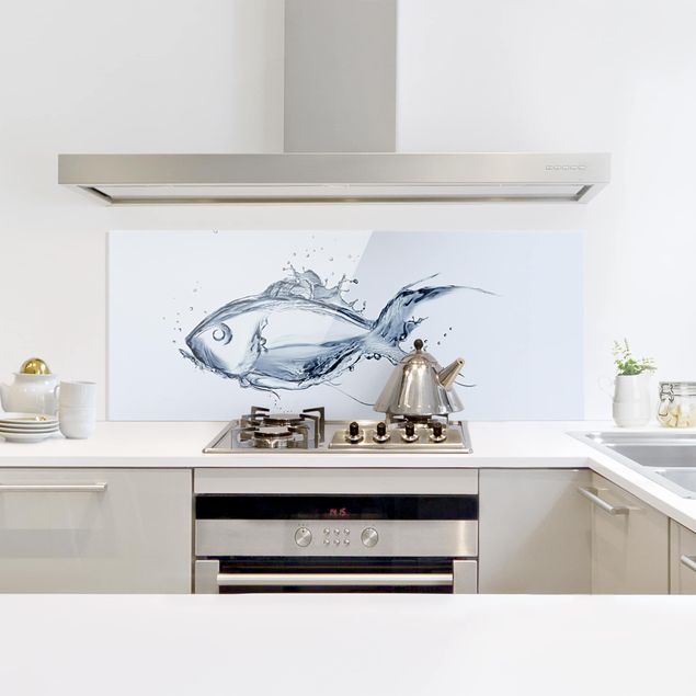 Glass splashback kitchen Liquid Silver Fish
