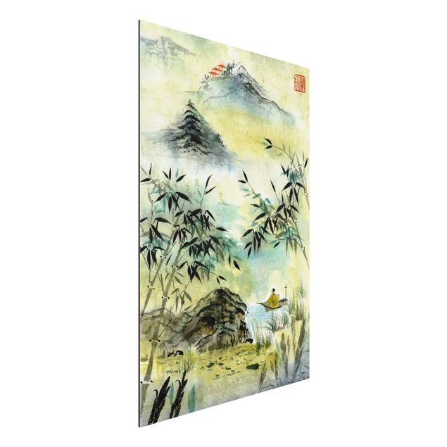 Alu dibond Japanese Watercolour Drawing Bamboo Forest
