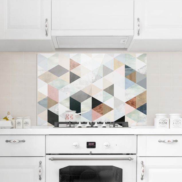Glass splashback kitchen abstract Watercolour Mosaic With Triangles I