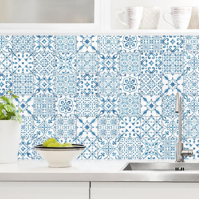 Kitchen splashback patterns Patterned Tiles Blue White