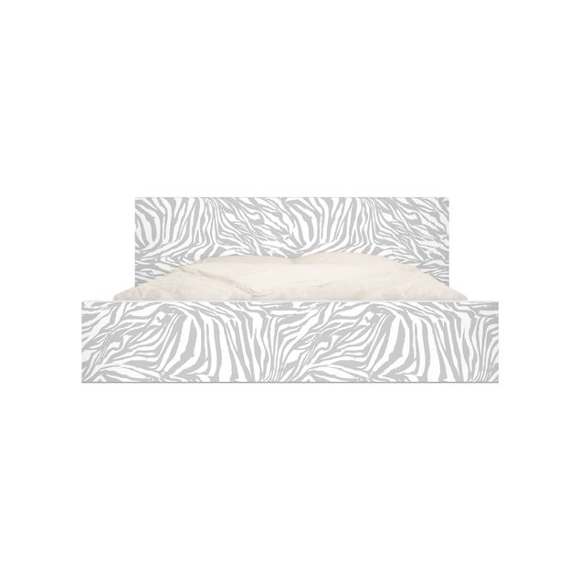 Adhesive film for furniture IKEA - Malm bed 140x200cm - Zebra Design Light Grey Stripe Pattern