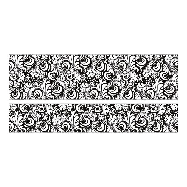 Adhesive film for furniture IKEA - Malm bed 160x200cm - Black And White Leaves Pattern