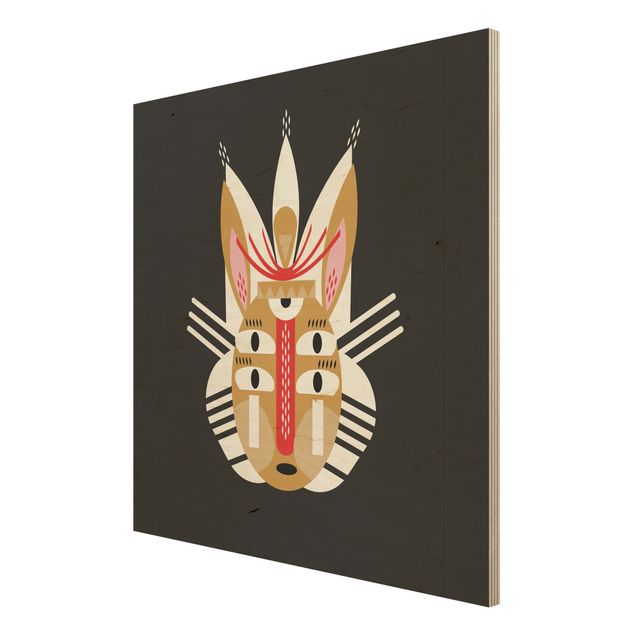 Print on wood - Collage Ethno Mask - Rabbit