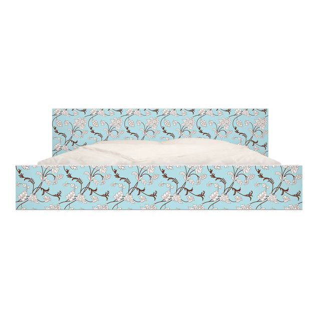Adhesive film for furniture IKEA - Malm bed 180x200cm - Light-blue Floral Design