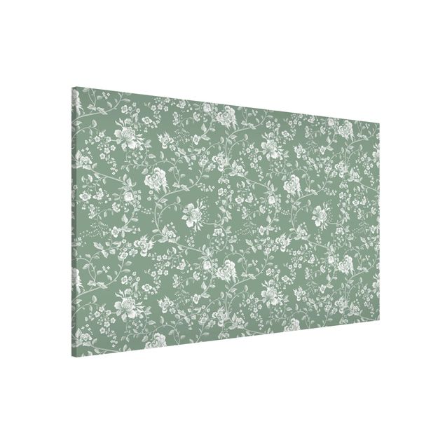 Magnetic memo board - Flower Tendrils On Green