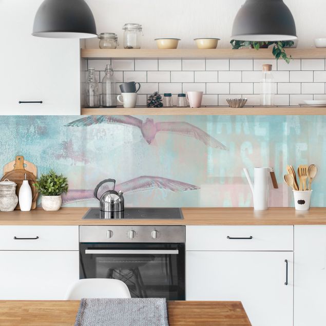Kitchen wall cladding - Shabby Chic Collage - Seagulls