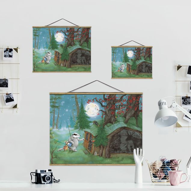 Fabric print with poster hangers - Vasily Raccoon - Vasily On The Way Home