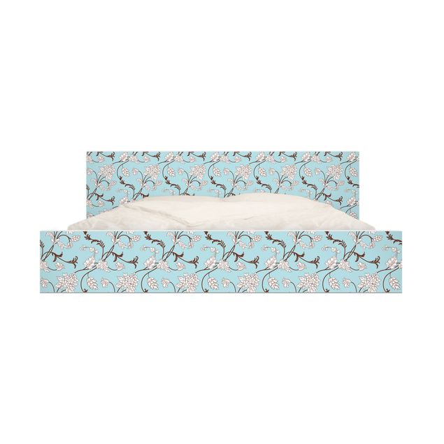 Adhesive film for furniture IKEA - Malm bed 160x200cm - Light-blue Floral Design