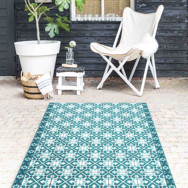 Runner rugs Geometrical Tile Mix Hearts Turquoise