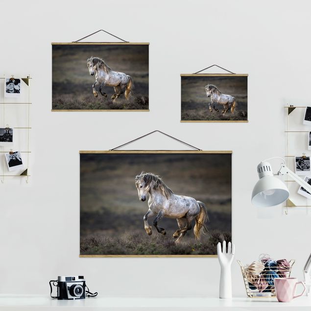 Fabric print with poster hangers - Galloping Through The Heather