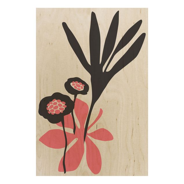 Print on wood - Flower Greeting In Pink