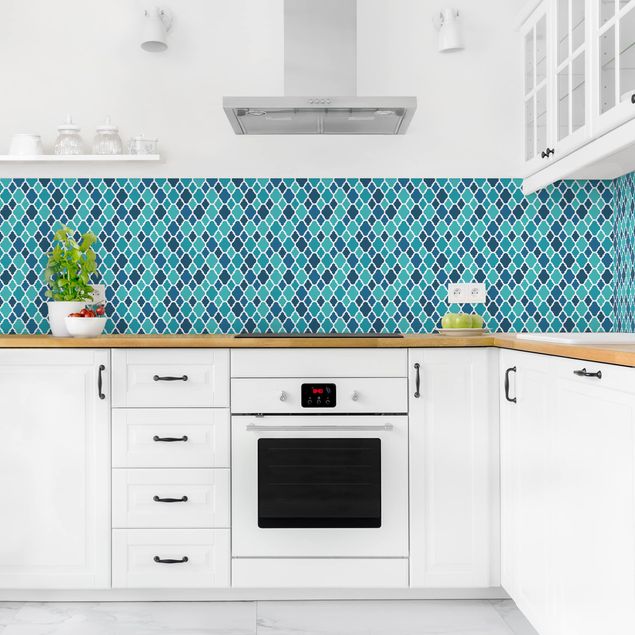Kitchen splashback tiles Oriental Patterns With Turquoise Ornaments