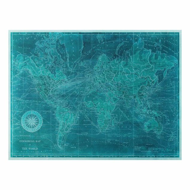 Glass Splashback - Vintage World Map Azure - Landscape 3:4