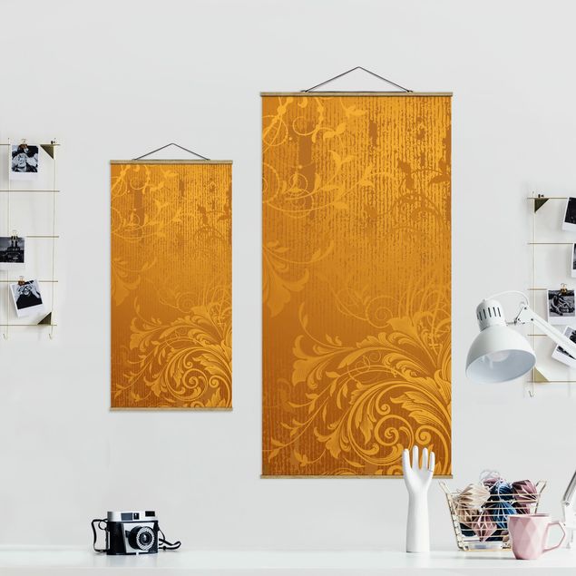 Fabric print with poster hangers - Golden Flora