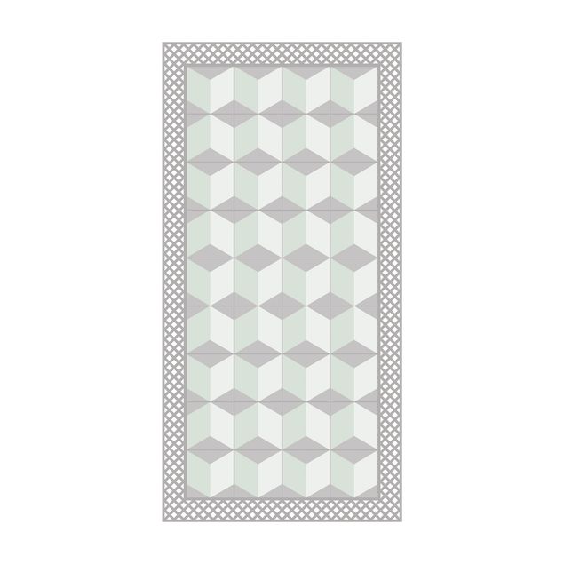 contemporary rugs Geometrical Tiles Illusion Of Stairs In Mint Green With Border