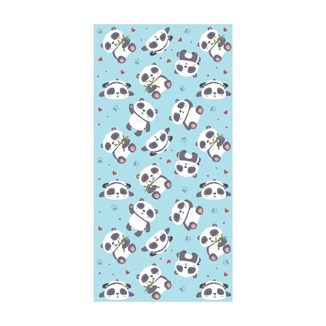 Modern rugs Cute Panda With Paw Prints And Hearts Pastel Blue