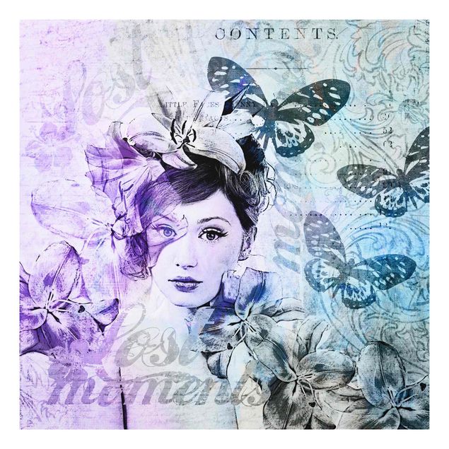 Print on forex - Shabby Chic Collage - Portrait With Butterflies