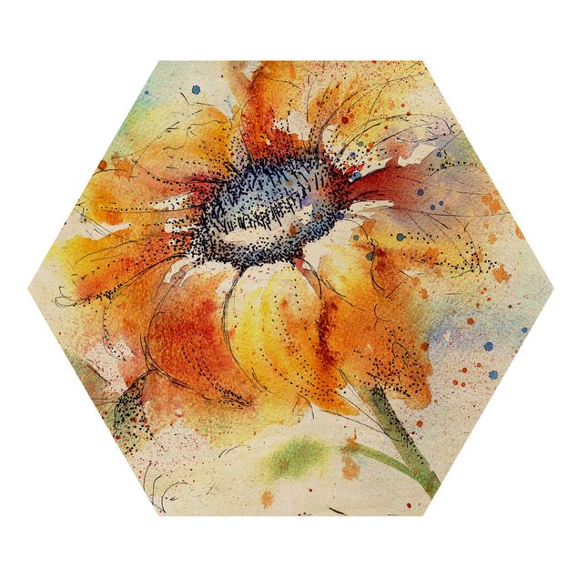 Wooden hexagon - Painted Sunflower