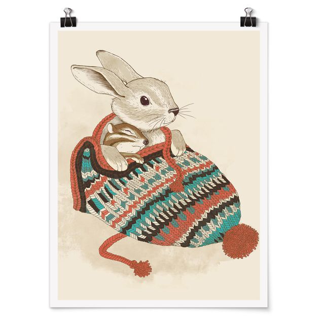 Poster - Illustration Cuddly Santander Rabbit In Hat