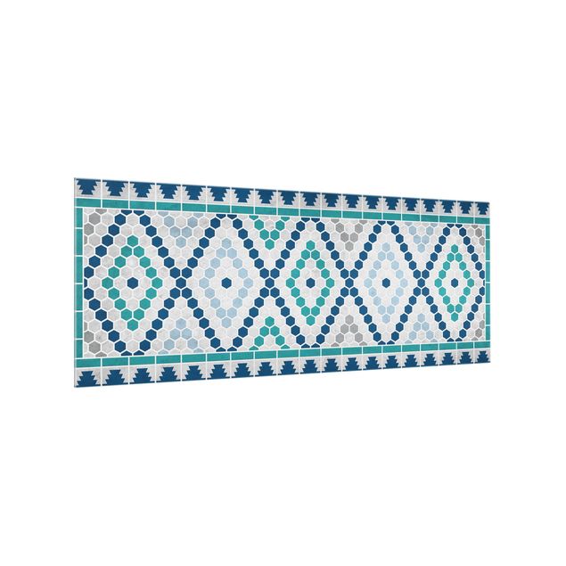 Glass splashback Moroccan Tile Pattern Turquoise Blue
