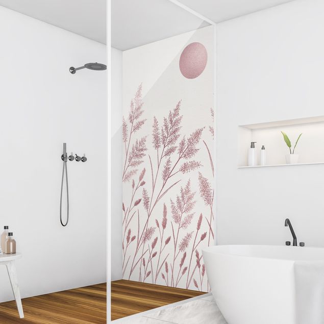 Shower wall cladding - Grasses And Moon In Coppery