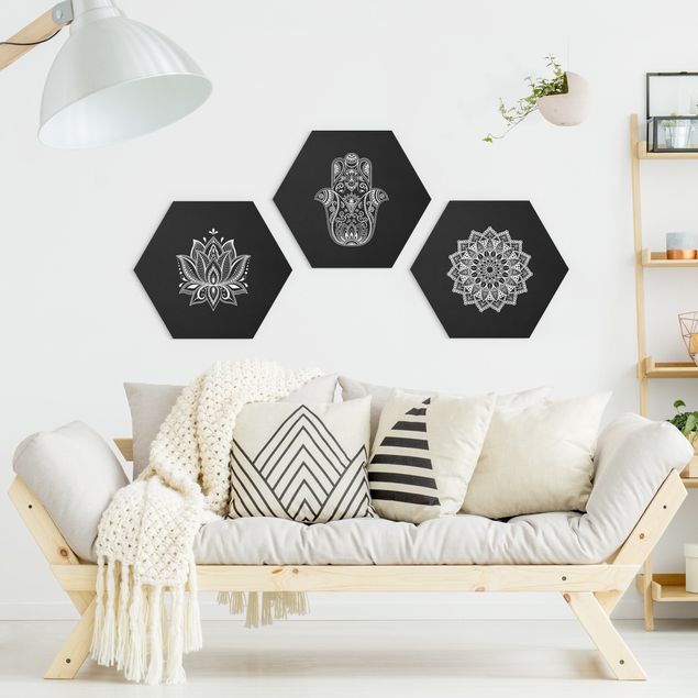 Forex hexagon - Mandala Hamsa Hand Lotus Set On Black