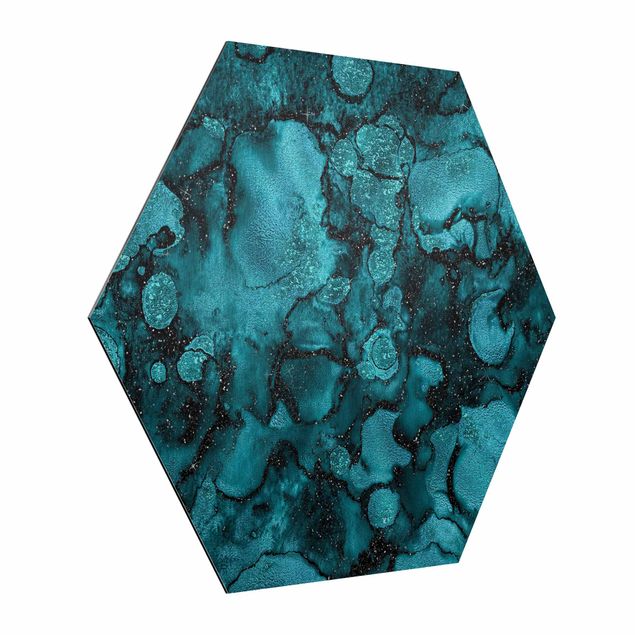 Alu-Dibond hexagon - Turquoise Drop With Glitter