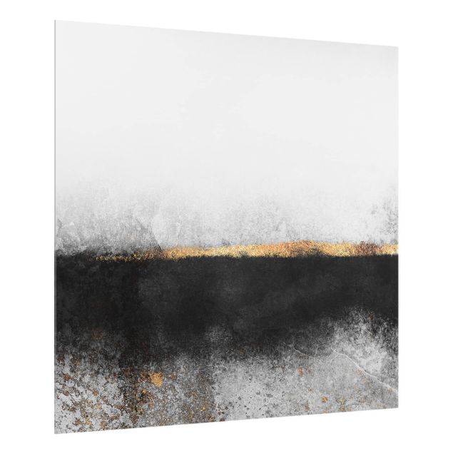 Glass splashback abstract Abstract Golden Horizon Black And White