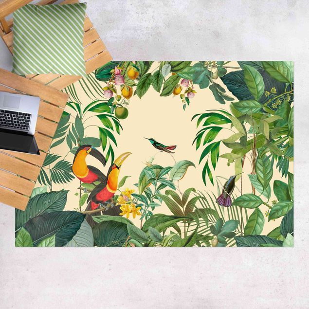 outdoor balcony rug Vintage Collage - Birds in the Jungle