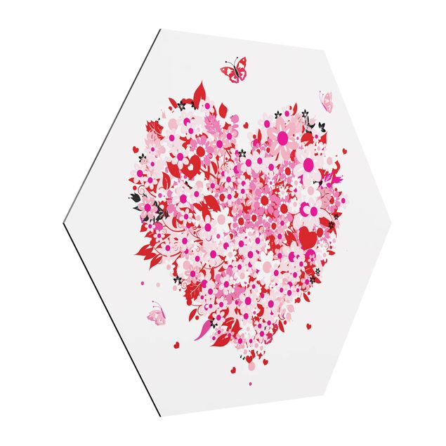 Alu-Dibond hexagon - Floral Retro Heart