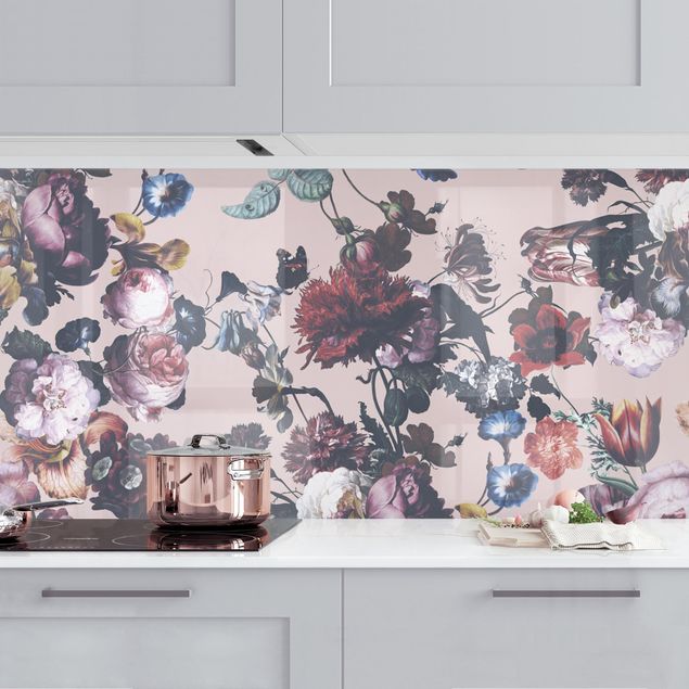 Kitchen splashback flower Old Masters Flowers With Tulips And Roses On Pink
