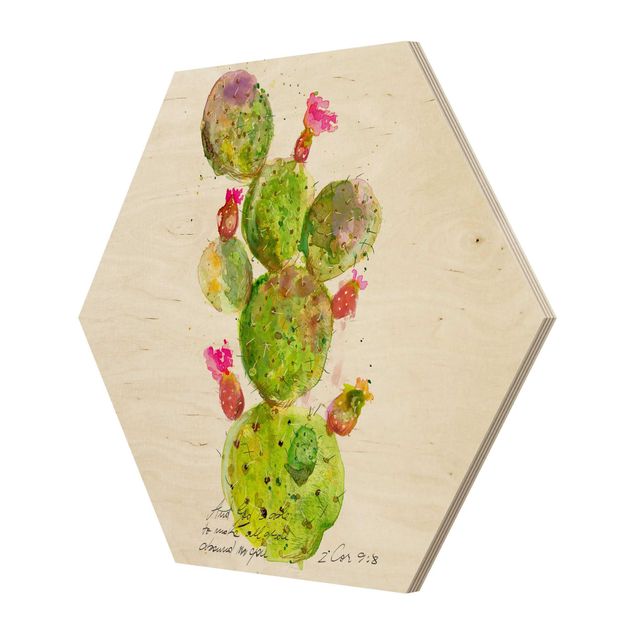 Wooden hexagon - Cactus With Bibel Verse III