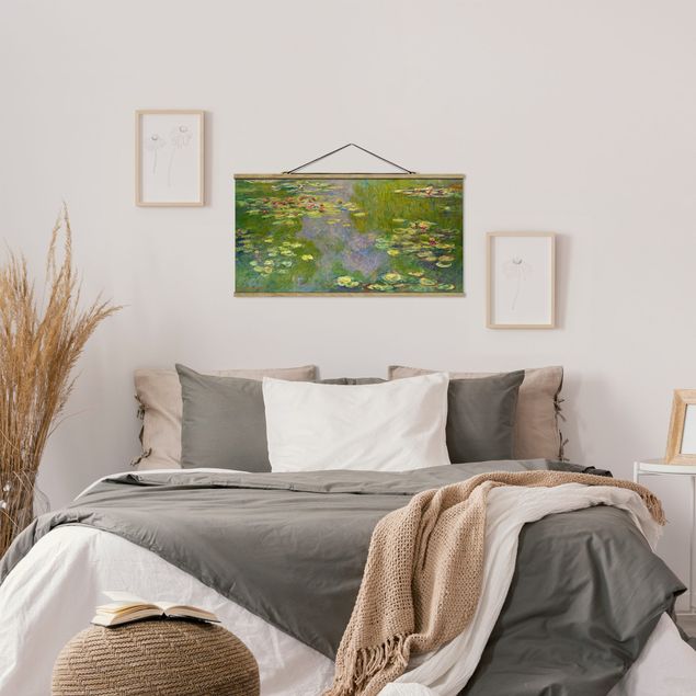 Fabric print with poster hangers - Claude Monet - Green Waterlilies