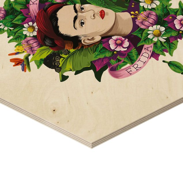 Wooden hexagon - Frida Kahlo - Frida, Monkey And Parrot