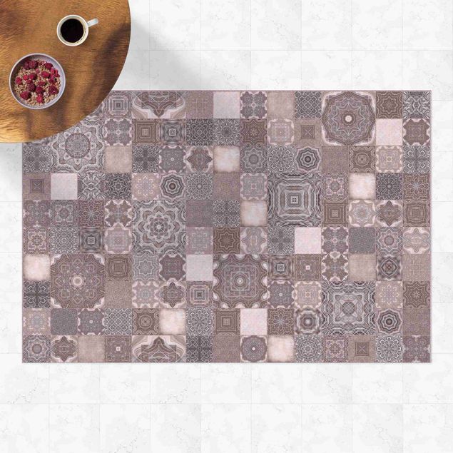 Balcony rugs Art Deco Tiles Pink Marble With Shimmer