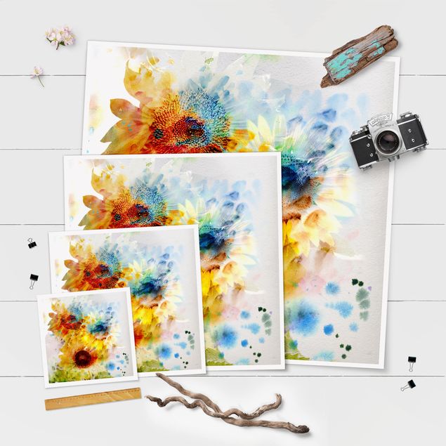 Poster - Watercolour Flowers Sunflowers