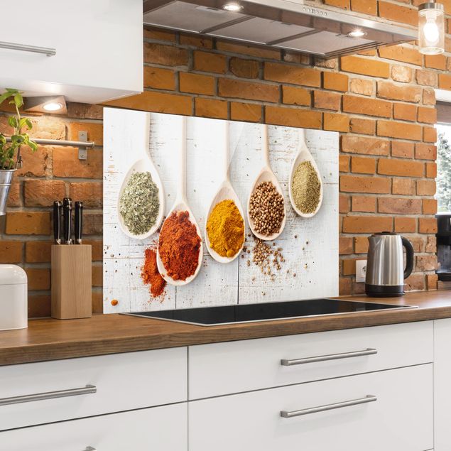 Wood effect splashbacks for kitchens Wooden Spoon With Spices