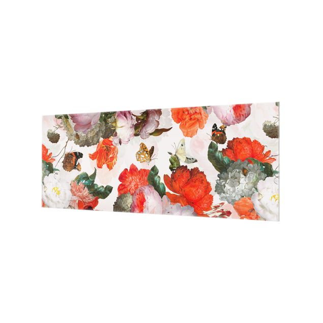 Splashback - Red Flowers With Butterflies - Panorama 1:1