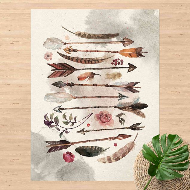 outdoor balcony rug Boho Arrows And Feathers - Watercolour