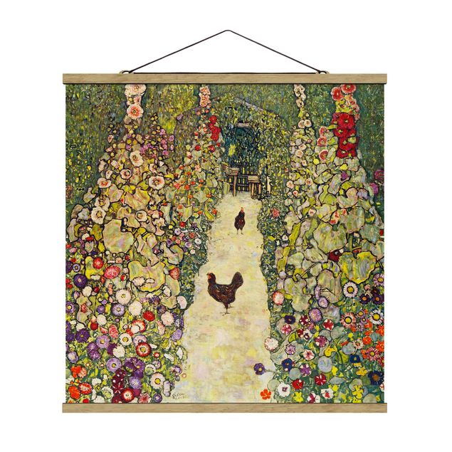 Fabric print with poster hangers - Gustav Klimt - Garden Path with Hens