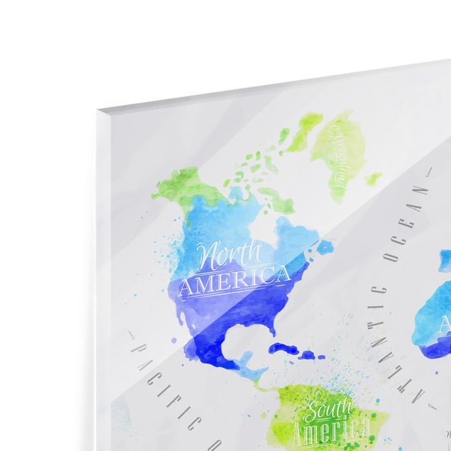 Splashback - World Map Watercolour Blue Green