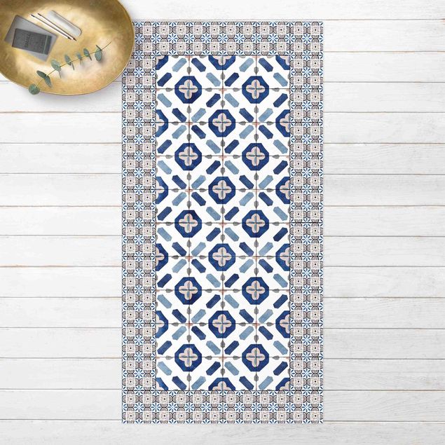 balcony mat Moroccan Tiles Flower Window With Tile Frame