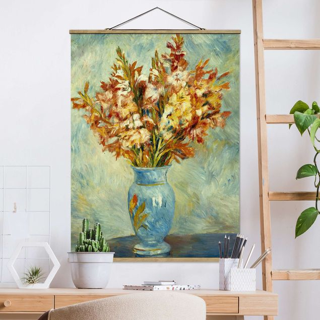 Fabric print with poster hangers - Auguste Renoir - Gladiolas in a Blue Vase
