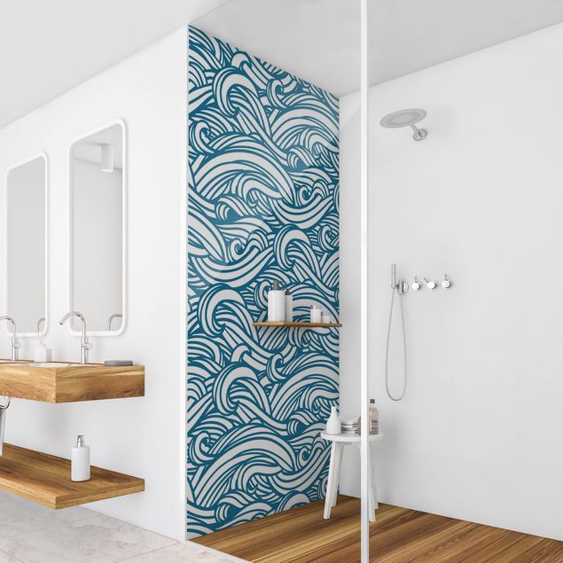 Shower wall cladding - Waved Lines In Blue