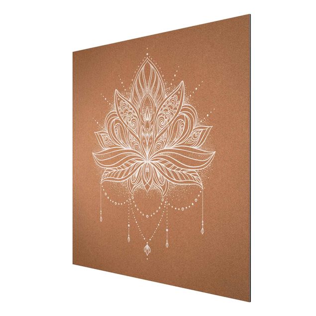 Print on aluminium - Boho Lotus Flower White Cork Look