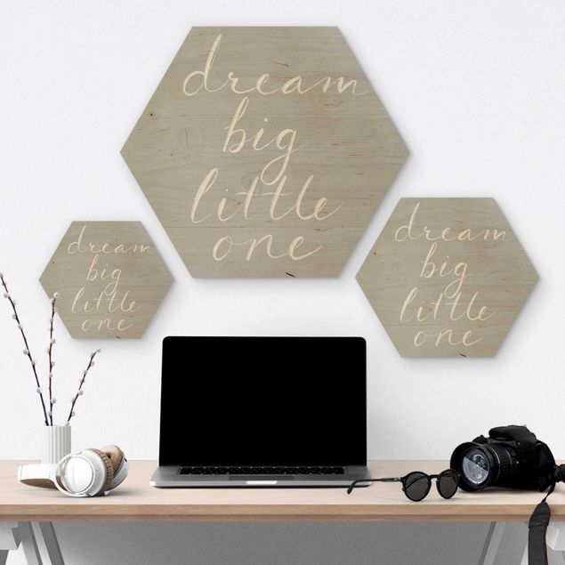 Wooden hexagon - Wooden Wall Gray - Dream Big