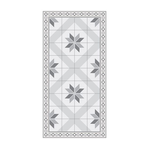 contemporary rugs Geometrical Tiles Rhombic Flower Grey With Narrow Border
